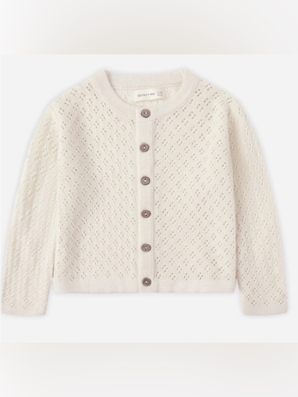 Quincy Mae Ivory Eyelet Knit Button-Up Cardigan